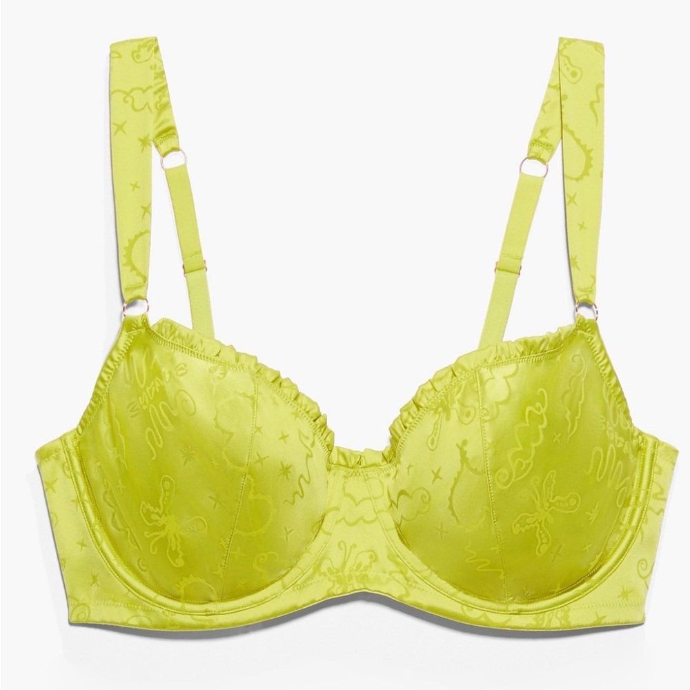 Savage x Fenty Heavenly Satin Unlined Balconette Bra Jacquard Green 38DD - Picture 2 of 10